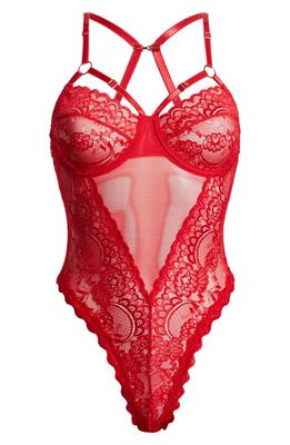 Coquette Lace & Mesh Teddy in Red
