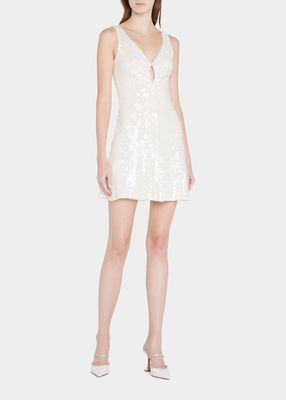 Coquette Sequin-Embellished Crystal-Trim Mini Dress