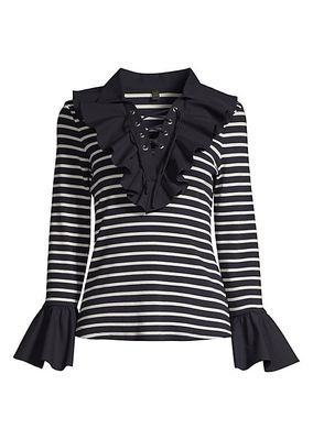 Coquillage Striped Lace-Up Top