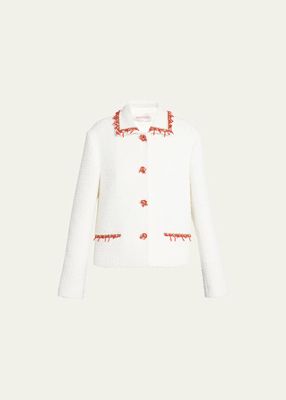 Coral-Embroidered Boucle Blazer