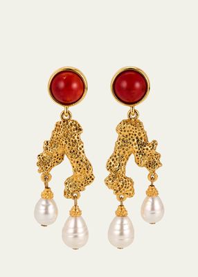 Coral Post Earrings with Pearly Drops