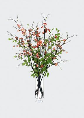 Coral Quince & Beech Branches 56" Faux Florals in Glass Vase