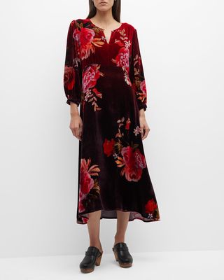 Coralie Floral-Print Velvet Midi Dress