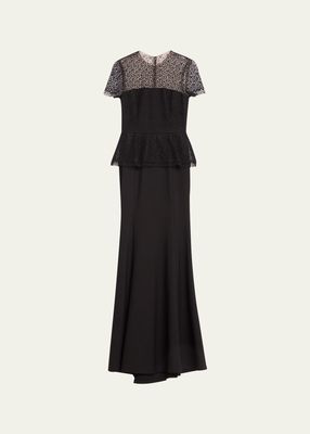 Corded Geo Lace Gown, Black