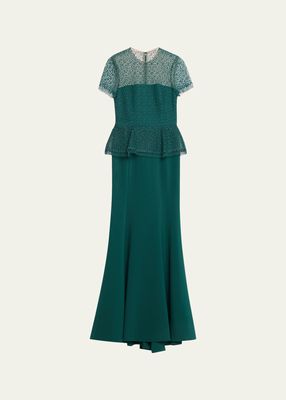 Corded Geo Lace Gown, Green