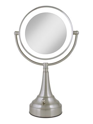 Cordless Dual-Sided LED Lighted Round Vanity Mirror - 10X/1X Magnification - Satin Nickel - Satin Nickel