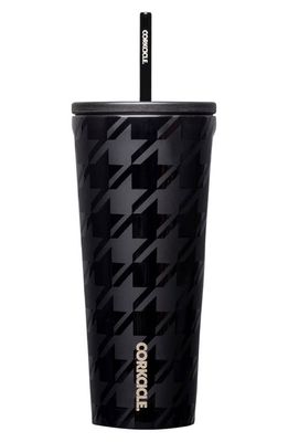 Corkcicle 24-Ounce Insulated Cup with Straw in Onyx Houndstooth