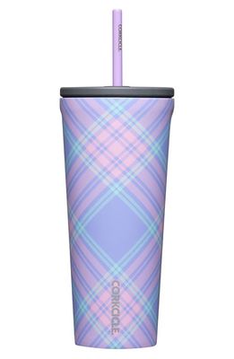 Corkcicle 24-Ounce Insulated Cup with Straw in Springtime Plaid
