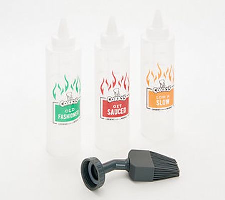 Corky's Set of 3 Sauce Bottles with Silicone Brush Head