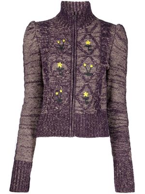 CORMIO Emma floral-embroidered zip-up cardigan - Purple