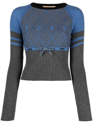 CORMIO floral-embroidered ribbed-knit jumper - Blue