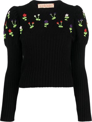 CORMIO floral-embroidery wool jumper - Black