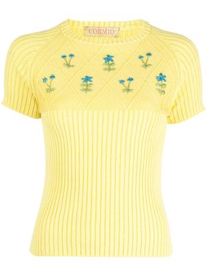 CORMIO flower-embroidered knitted T-shirt - Yellow