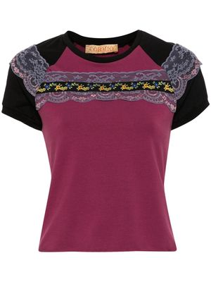 CORMIO lace-panelling raglan T-shirt - Purple