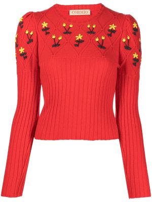 CORMIO Oma floral-embroidered wool jumper