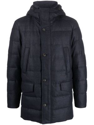 Corneliani check-pattern hooded padded coat - Blue