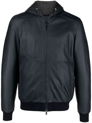 Corneliani drawstring-hood padded leather jacket - Blue