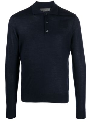 Corneliani fine-knit long-sleeve polo shirt - Blue