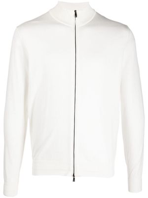Corneliani fine-knit zip-up cardigan - White