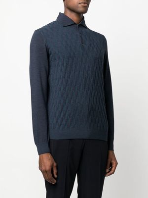 Corneliani geometric-pattern knitted polo shirt - Blue