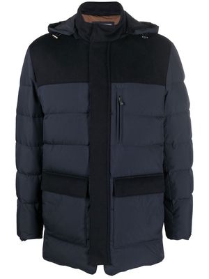 Corneliani hooded panelled padded-design jacket - Blue