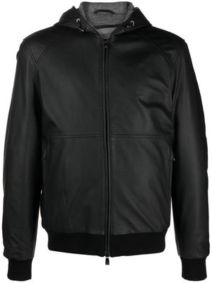 Corneliani hooded zip-up leather jacket - Black