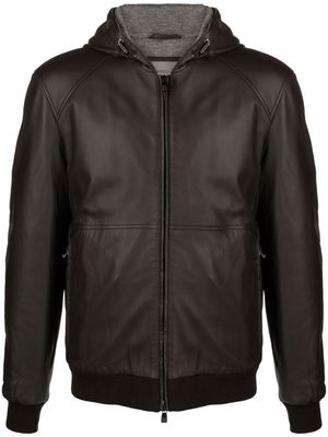 Corneliani hooded zip-up leather jacket - Brown