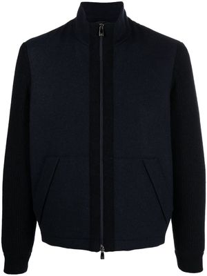 Corneliani knitted-sleeve zipped jacket - Blue
