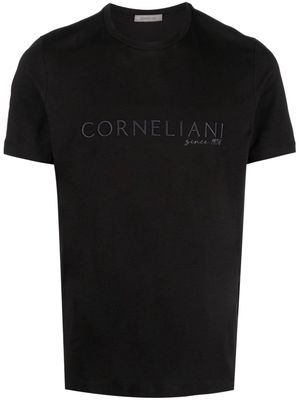 Corneliani logo-embroidered cotton T-shirt - Black