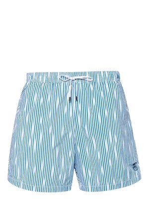 Corneliani logo-embroidered striped swim shorts - Blue