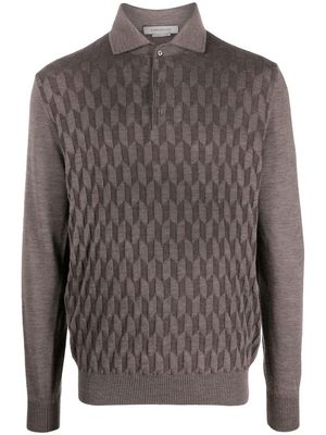 Corneliani long-sleeve wool polo shirt - Brown