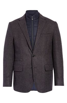 Corneliani Men's Houndstooth Wool Blend Jacket with Removable Zip Bib in Brown Navy