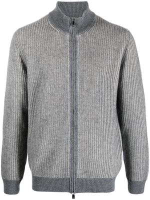 Corneliani ribbed-knit zip-up cardigan - Grey