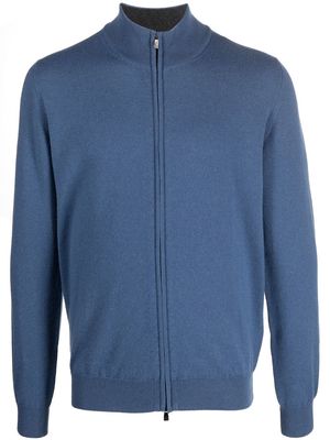 Corneliani ribbed-knit zip-up sweater - Blue