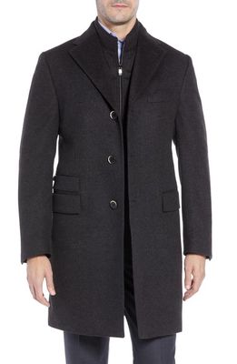 Corneliani Solid Wool Topcoat with Bib Inset in Charcoal