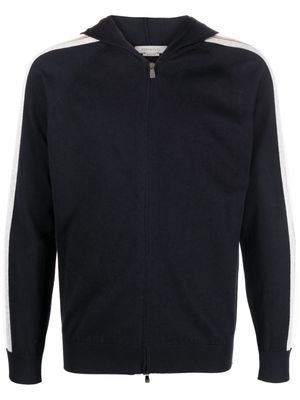 Corneliani striped-sleeve zip-up hoodie - Blue