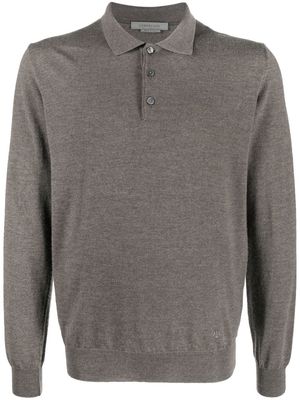 Corneliani virgin-wool long-sleeve polo shirt - Brown