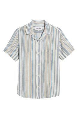 Corridor Amagansett Stripe Short Sleeve Cotton Button-Up Shirt in Blue