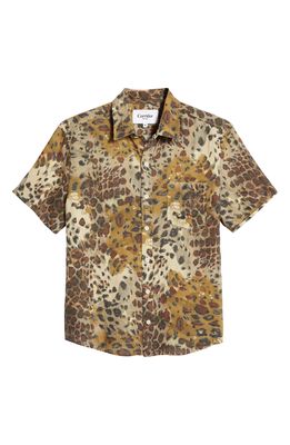 Corridor Camo Animal Print Short Sleeve Linen Button-Up Shirt in Natural