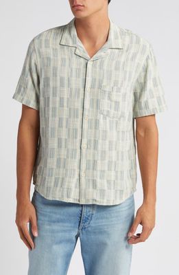 Corridor Check Jacquard Short Sleeve Cotton Button-Up Shirt in Blue