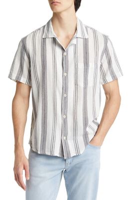 Corridor Gradient Stripe Short Sleeve Cotton Button-Up Camp Shirt in White