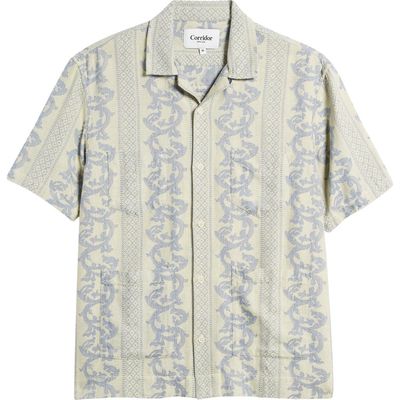 Corridor Jakarta Jacquard Short Sleeve Cotton Guayabera Shirt in Natural 