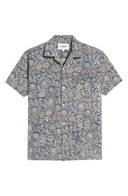 Corridor Men's Floral Paisley Short Sleeve Cotton Button-Up Shirt in Indigo