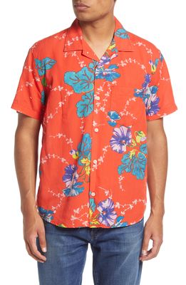Corridor Men's Magnum Floral Print Short Sleeve Button-Up Shirt in Red