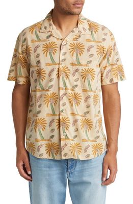 Corridor Palm Tree Print Short Sleeve Button-Up Camp Shirt in Natural