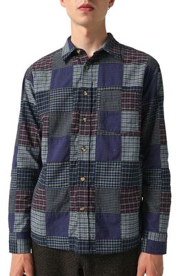 Corridor Patchwork Plaid Button-Up Shirt in Navy