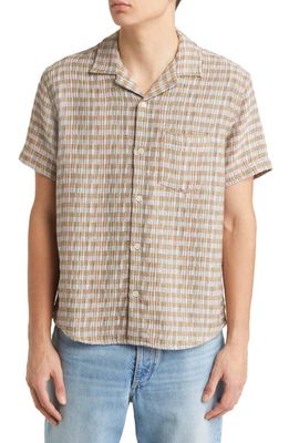 Corridor Textured Stripe Short Sleeve Cotton Button-Up Shirt in Dusk
