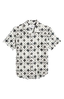 Corridor Tie Dye Geo Short Sleeve Button-Up Camp Shirt in Black