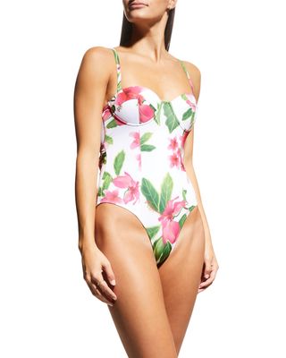 Corset Floral Underwire Maillot One-Piece Swimsuit