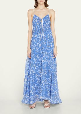 Cosima Printed Ruched Front-Tie Maxi Dress